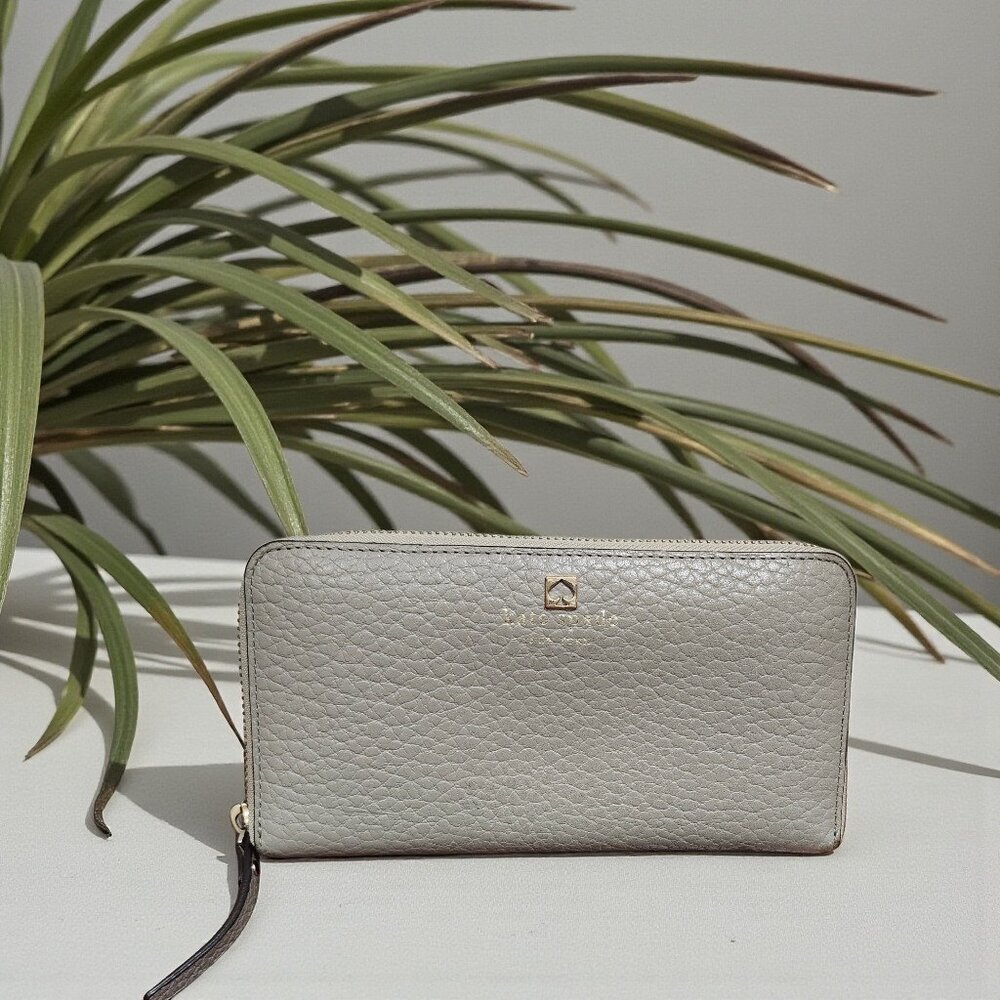 Kate Spade New York Zip Around Wallet Gray Pebbled Leather Large Continental